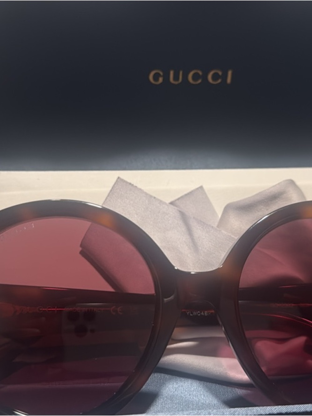 Gucci Women’s Round Sunglasses in Tortoiseshell Frame with Burgundy Lenses